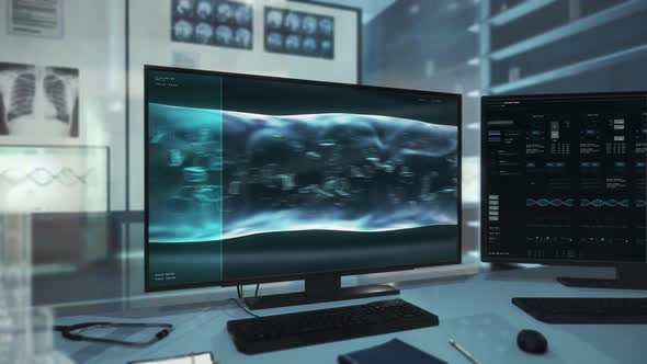 Medical Scanner researching the cell types for scientific biological study alt