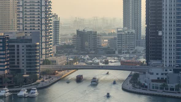 Amazing Colorful Dubai Marina Skyline During Sunset Timelapse