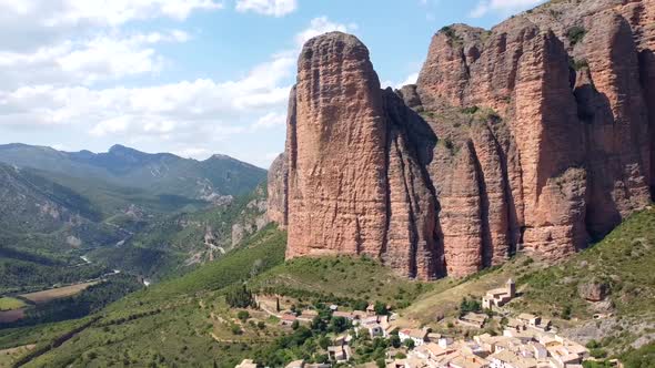 Aerial Panorama Over Mallos De Riglos In Spain