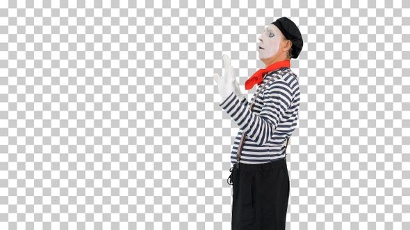 Mime playing a pantomime performance walking, Alpha Channel