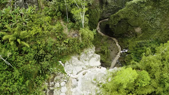 Drone Over Edge Of Tumpak Sewu Waterfalls