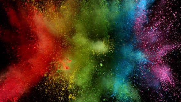 Super Slowmotion Shot of Color Powder Explosion Isolated on Black Background at 1000Fps