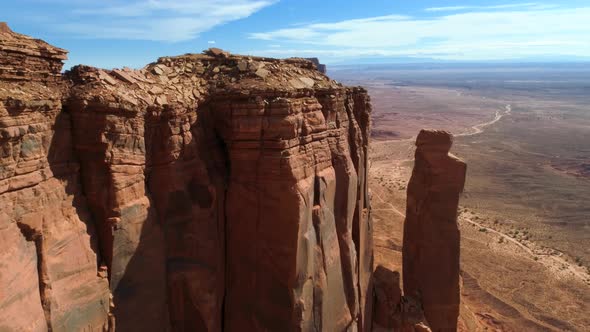 Drone Flight Close To the East Mitten Butte Overlooking the West Mitten Butte. Monument Valley.