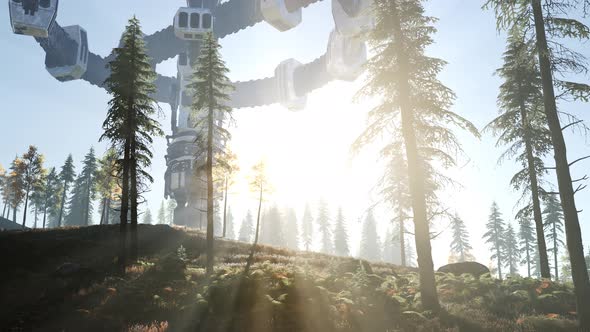 UFO Hovering Over Forest alt