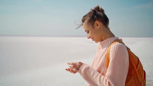 Woman Holding Crystallized Salt Natural Mineral Formation