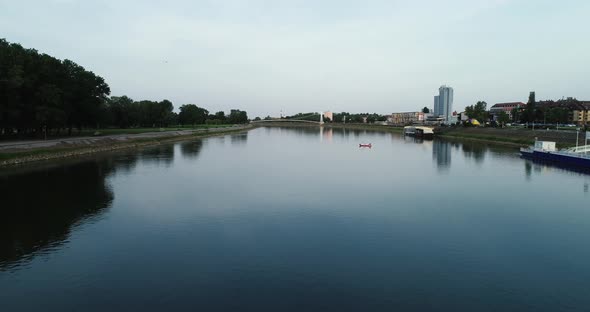 Aerial view of Drava river in Osijek, Croatia.