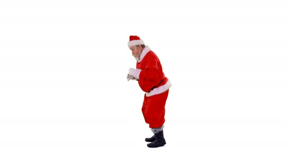 Santa claus dancing against white background