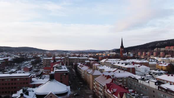 Fly Over Scenic Old Town Of Sundsvall In Vasternorrland County Sweden - aerial shot