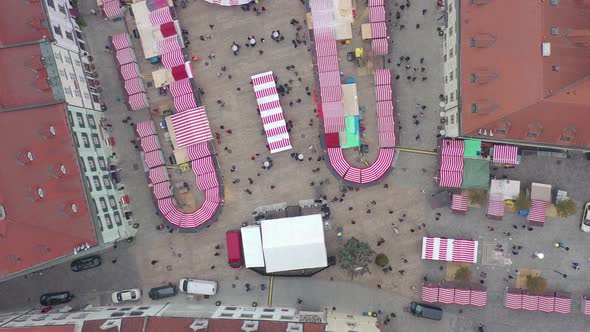 Bird's Eye View of a Festive Christmas Market in a City