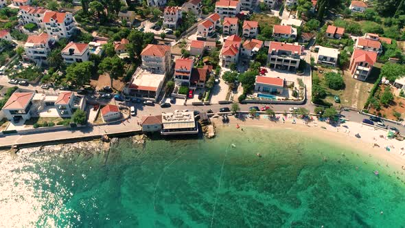 Aerial view of beach Majakovac at Sutivan village during the summer, Croatia.