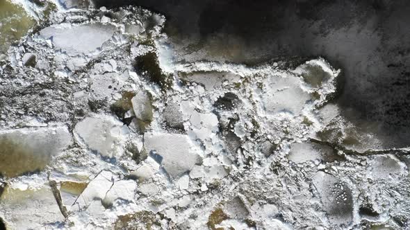 Frozen River in Aerial View