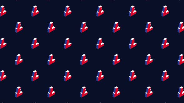 'LITECOIN' isometric symbols animated pattern on a dark background. Seamless loop animated pattern