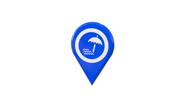 Beach 3D Map Location Pin Blue V3
