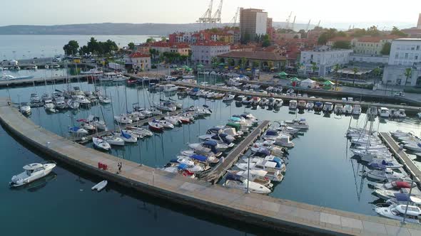 Aerial View of the Harbor Yacht Club Sailboats and Motorboats Moored at the Marina