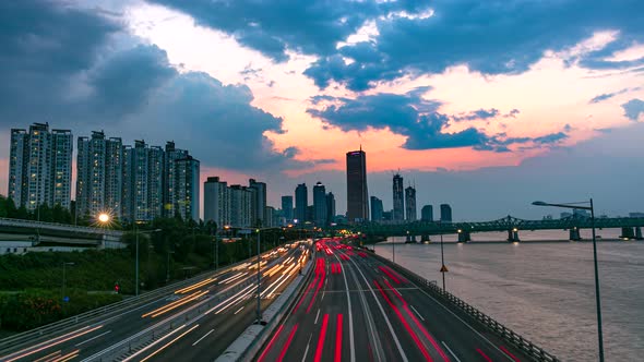 Time Lapse Sunset at Han river Seoul city Seoul, South Korea.