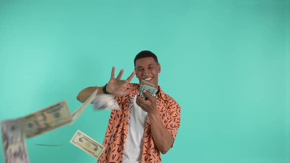 Happy Man Throwing Money Isolated on Background