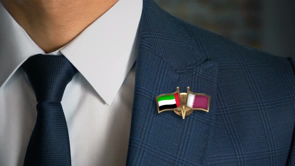 Businessman Friend Flags Pin United Arab Emirates Qatar