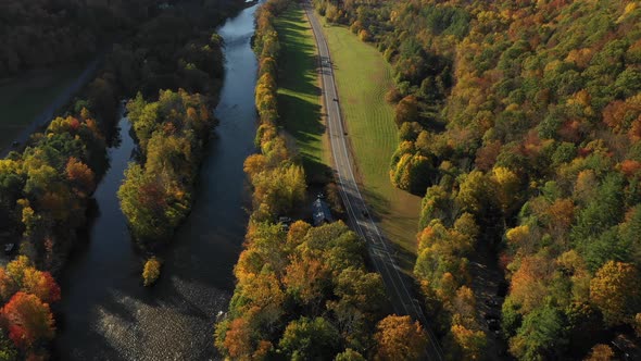 Beautiful fall autumn leaves colorful mountain vista aerial in new england USA