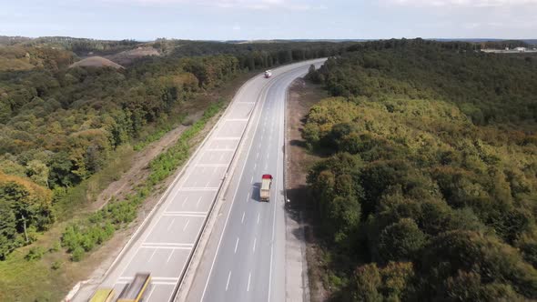 Aerial View Two Sides Highway Traffic