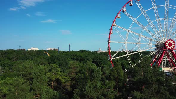 Ferris Wheel in Gorky Central Park of Culture and Leisure in Kharkov Aerial View