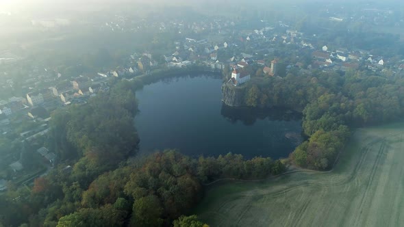 Unique Romantic Heart Shaped Lake on a Foggy Fall Morning