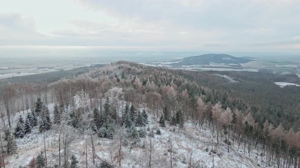 Aerial View of Forest Covered Wirt Snow