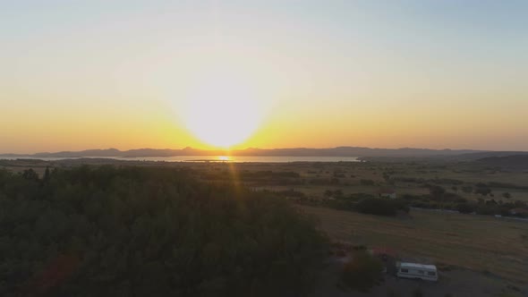 Huge Golden Sun at Sea Landscape Sunrise Above Greek Island Limnos