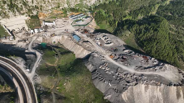 Tunnel development in the mountains aerial view 4 K