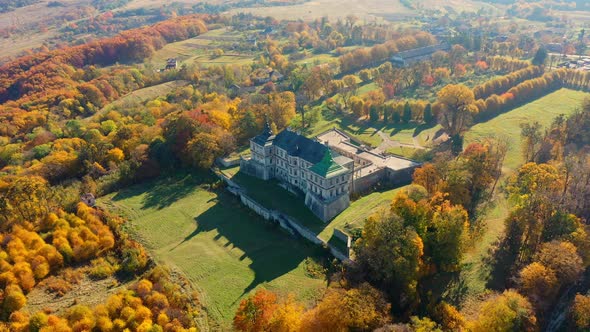 Aerial View of Haunted Castle of Pidhirtsi, Ukraine