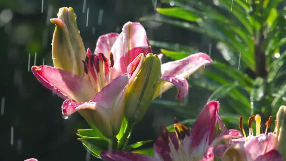 Pink Lily Flower Under Rain