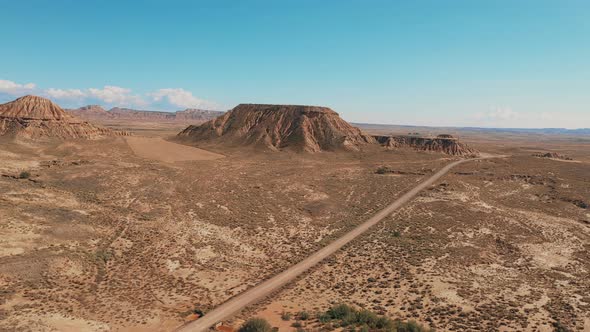 Drone shot of the Bardenas Reales National Park in Spain