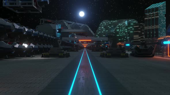 3d render illustration of scifi cargo port. Lots of containers and cargo on site