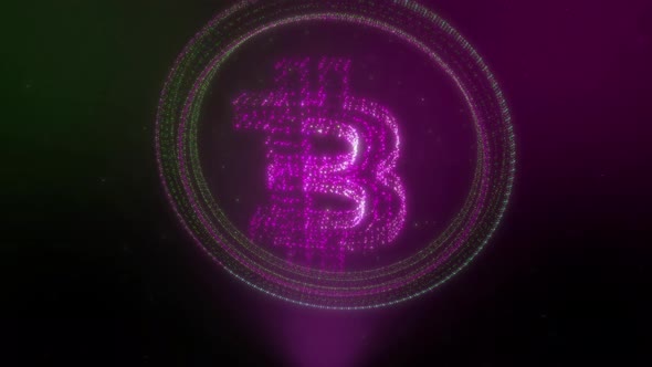 Blockchain System Creates Bitcoin Internet Money On Digital Neon Background alt