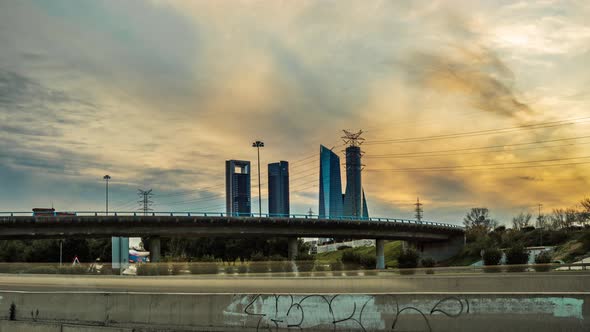 Downtown Madrid Day to Night Sunset Timelapse - Chamartin 4K