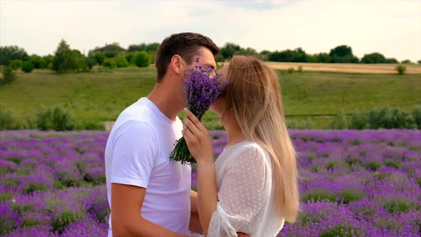The Lovers Kiss in a Lavender Field