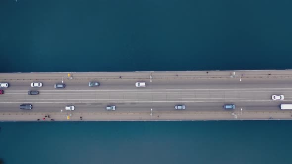 Aerial top down view of bridge.