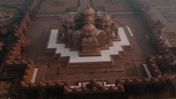 Delhi, India, the "Akshardham" temple aerial 4k drone footage