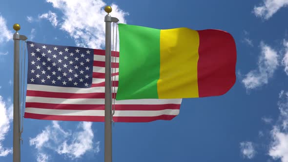 Usa Flag Vs Mali Flag On Flagpole