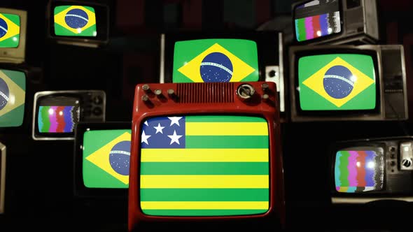 Flag of State of Goias and Brazil Flags on Retro TVs.