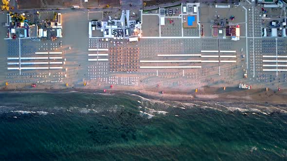 The Beautiful Aerial View of the Waves on the Beach in Rimini Italy