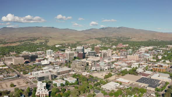 Wide establishing aerial shot of Boise, Idaho on a nice sunny day.