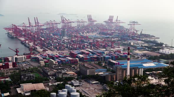 Timelapse Port of Shenzhen with Modern Container Terminal