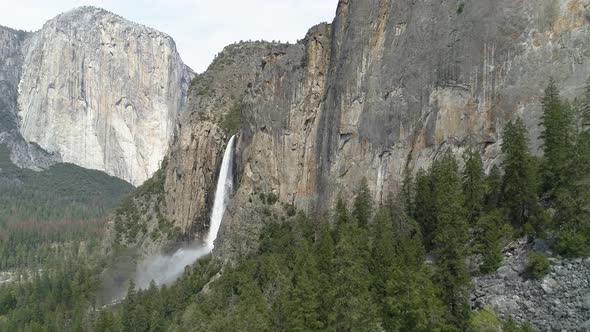 Aerial view of the Bridalveil Fall in Yosemite