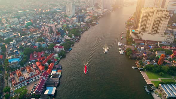 4K : Aerial drone footage fly over the Chao Phraya River