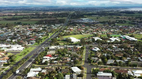 AERIAL Above Leopold, Australia With Primary School And Shopping Centre