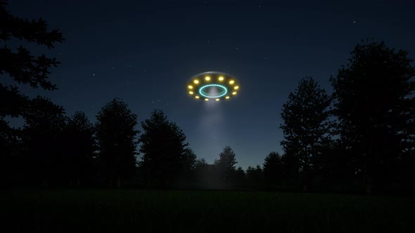Vintage Futuristic Forest UFO Vehicle Concept Spacecraft Alien Science Fiction Sky