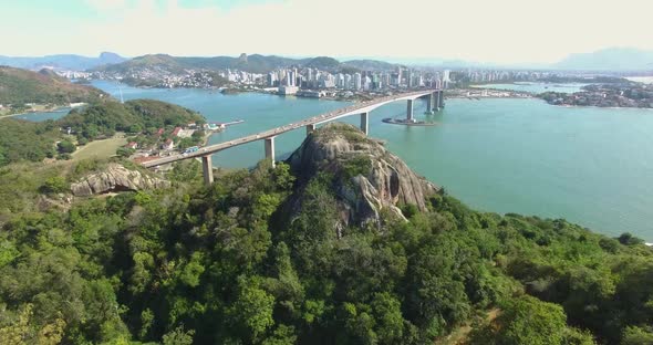 Aerial image of the city of Vitória in Espirito Santo, Brazil, showing the Marca da Bahia and the br
