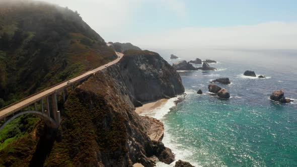 Arial View of the California Bixby Bridge in Big Sur in the Monterey County