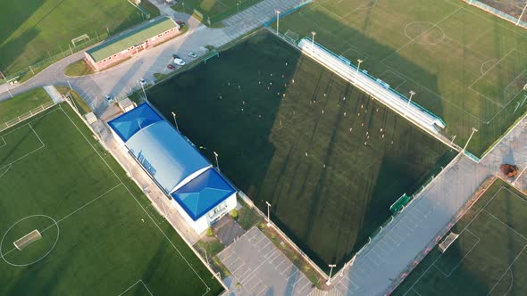 Football training ground (soccer pitches) - green fields used for sport camps.