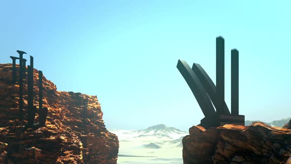 Conceptual animation of building a bridge spread over two opposite hills. HD